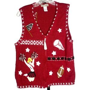 Vintage cheerleading spirit Sweater Vest Size medium ramie/cotton full zip vneck